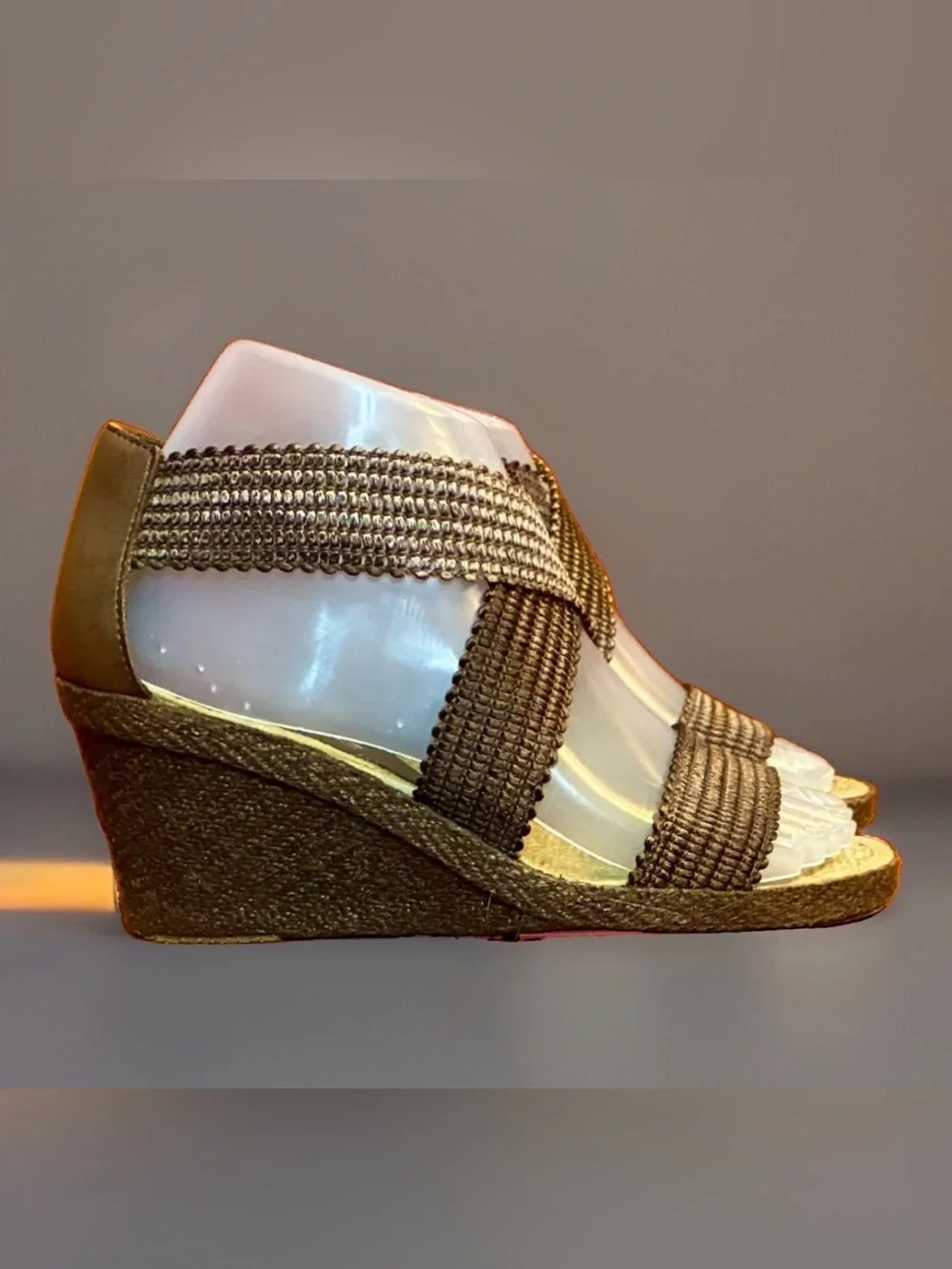 ANDRE ASSOUS Size 7 Brown Wedge Espadrilles, Criss-Cross Straps. Made in Spain